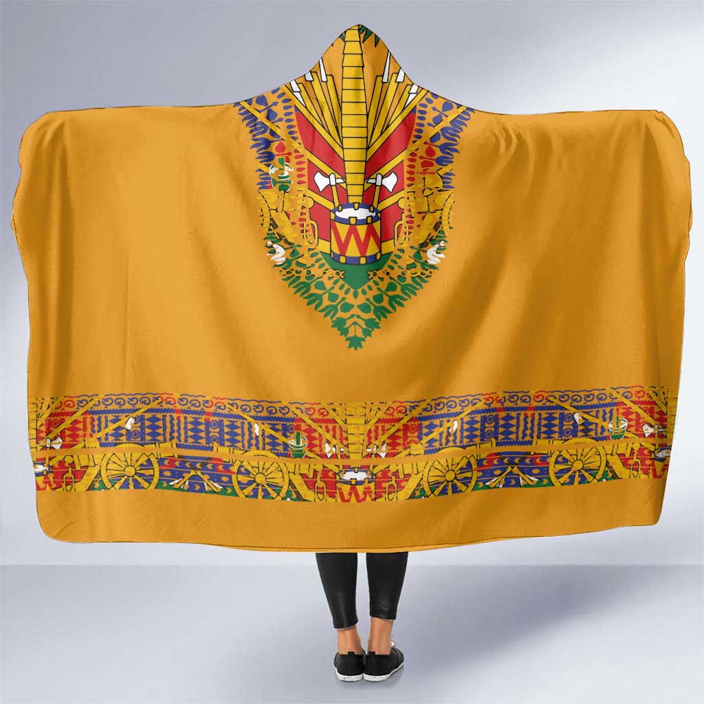 Haiti Flag Traditional Dashiki Hooded Blanket Yellow Color - Polynesian Pride