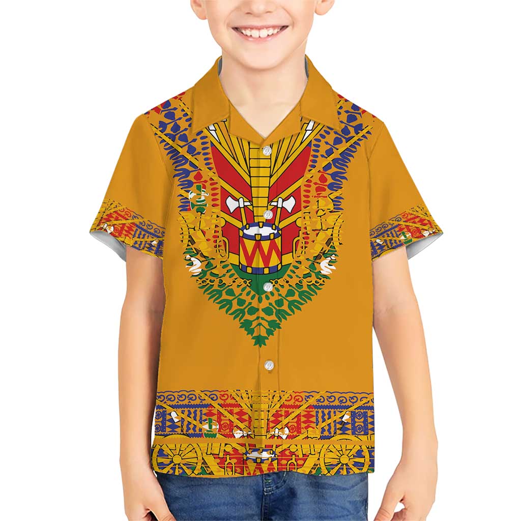 Haiti Flag Traditional Dashiki Kid Hawaiian Shirt Yellow Color - Polynesian Pride