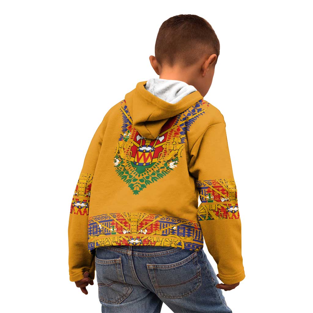 Haiti Flag Traditional Dashiki Kid Hoodie Yellow Color - Polynesian Pride