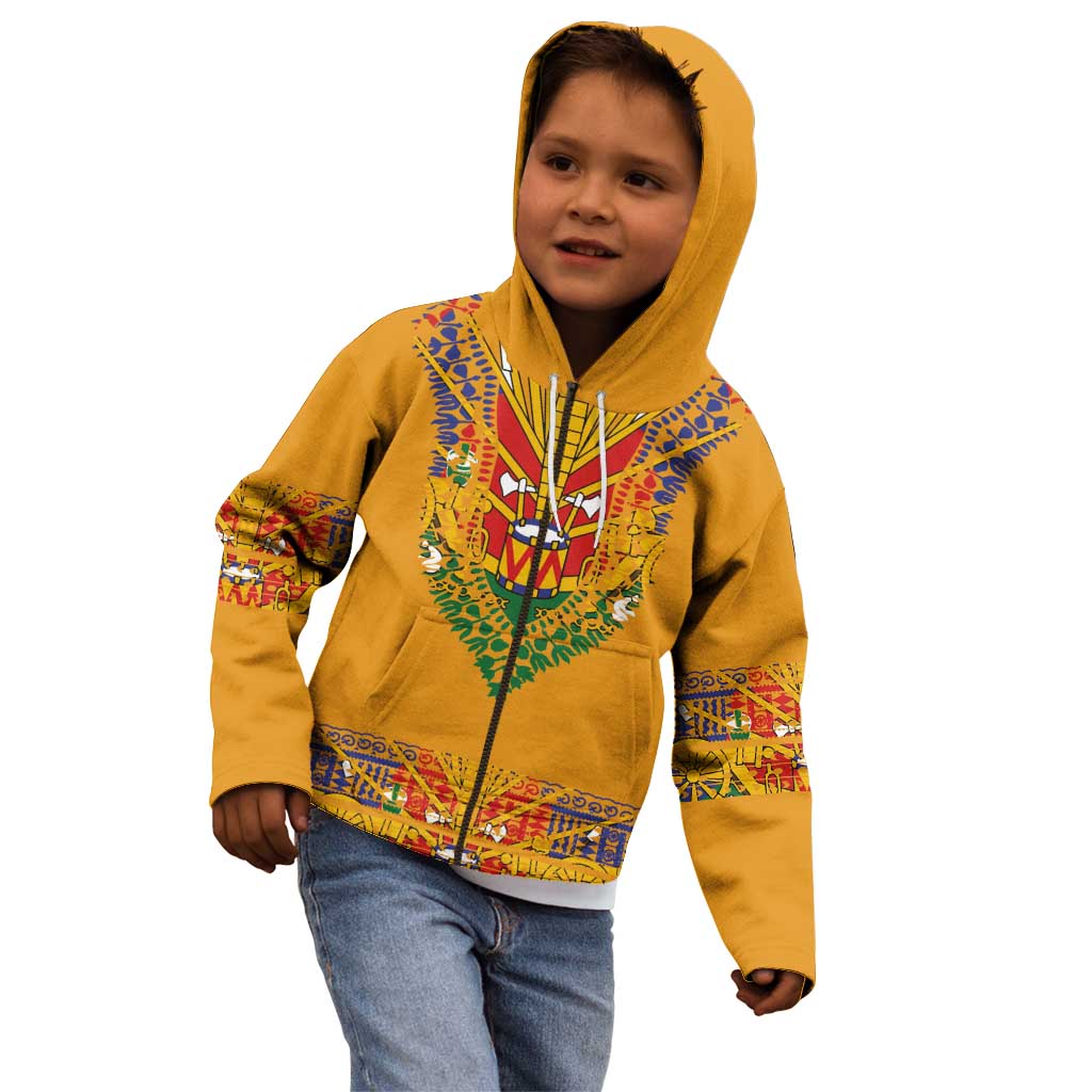 Haiti Flag Traditional Dashiki Kid Hoodie Yellow Color - Polynesian Pride