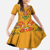Haiti Flag Traditional Dashiki Kid Short Sleeve Dress Yellow Color - Polynesian Pride