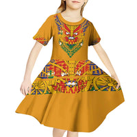 Haiti Flag Traditional Dashiki Kid Short Sleeve Dress Yellow Color - Polynesian Pride