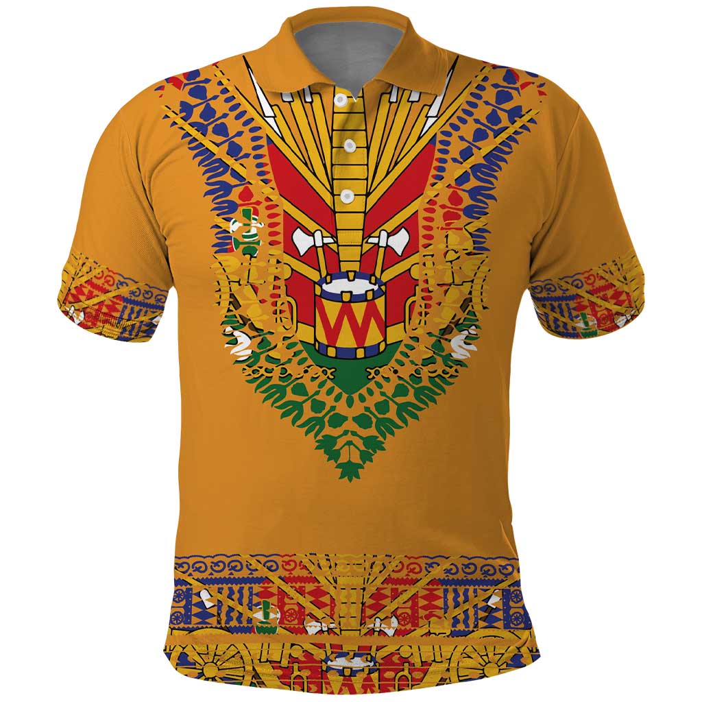 Haiti Flag Traditional Dashiki Polo Shirt Yellow Color - Polynesian Pride