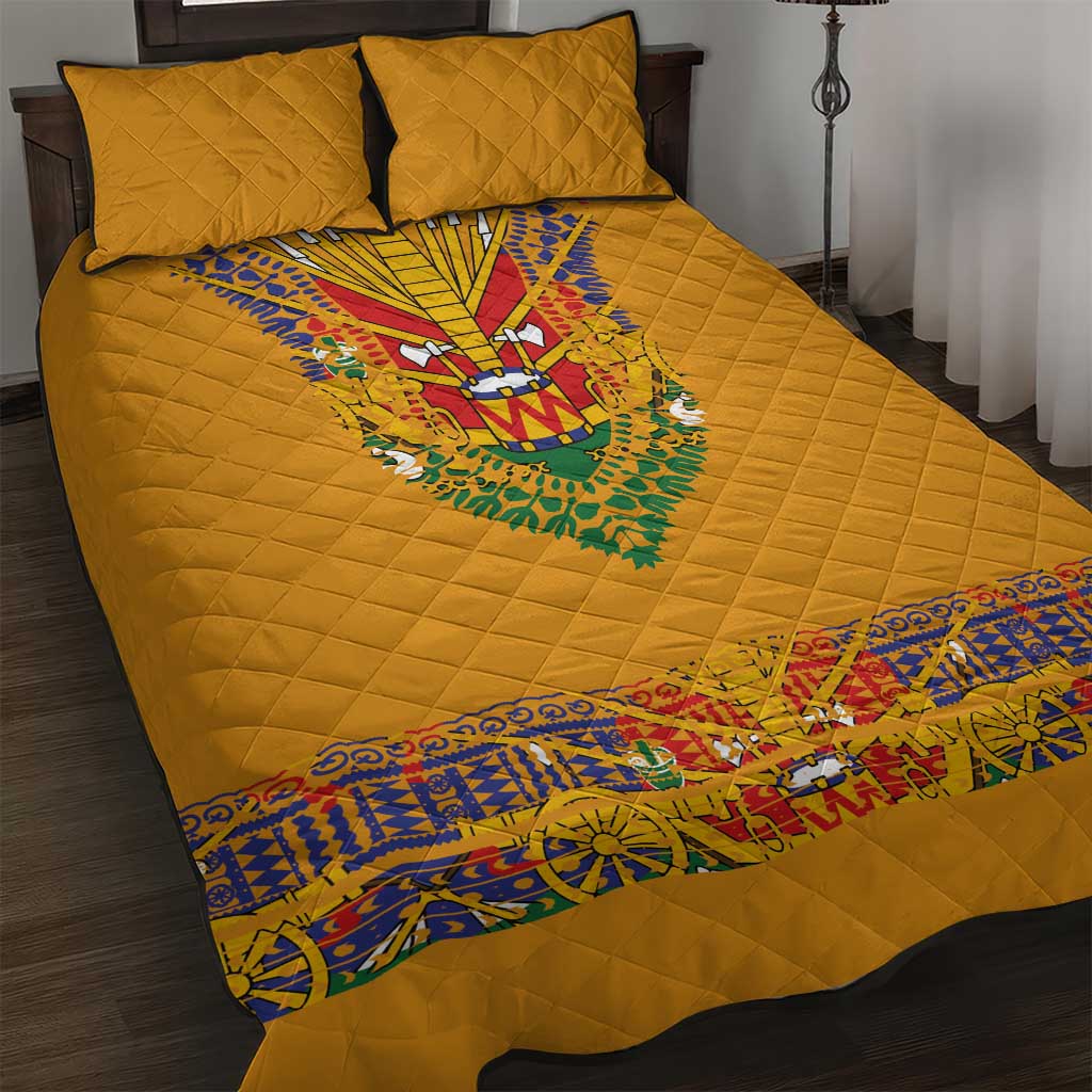 Haiti Flag Traditional Dashiki Quilt Bed Set Yellow Color - Polynesian Pride