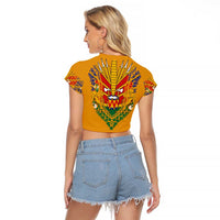 Haiti Flag Traditional Dashiki Raglan Cropped T Shirt Yellow Color - Polynesian Pride
