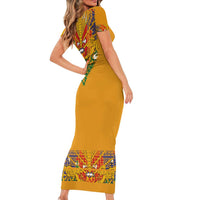 Haiti Flag Traditional Dashiki Short Sleeve Bodycon Dress Yellow Color - Polynesian Pride