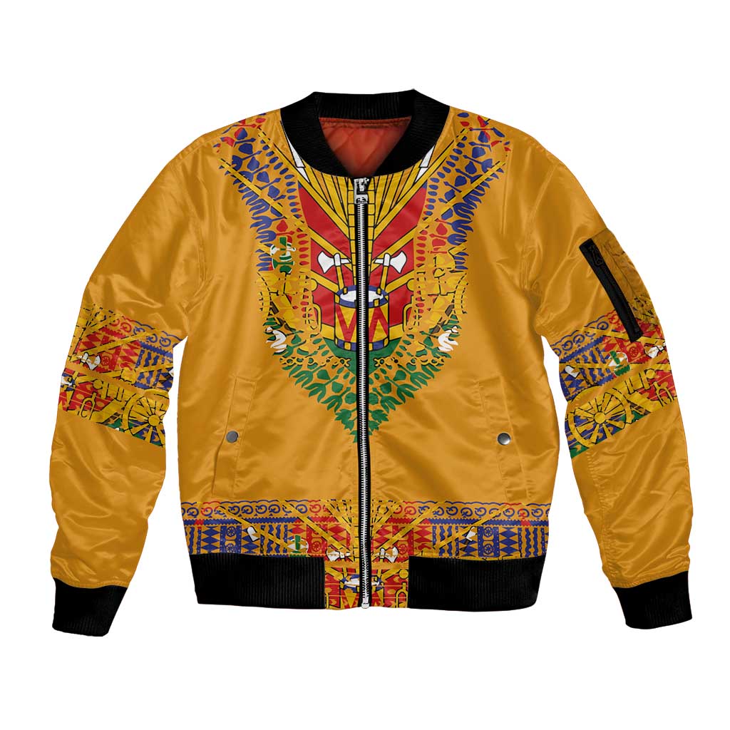 Haiti Flag Traditional Dashiki Sleeve Zip Bomber Jacket Yellow Color - Polynesian Pride
