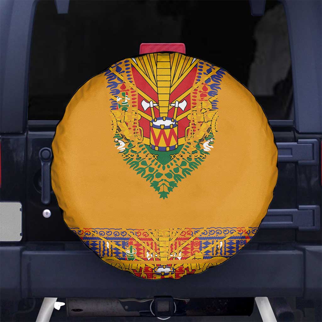 Haiti Flag Traditional Dashiki Spare Tire Cover Yellow Color - Polynesian Pride