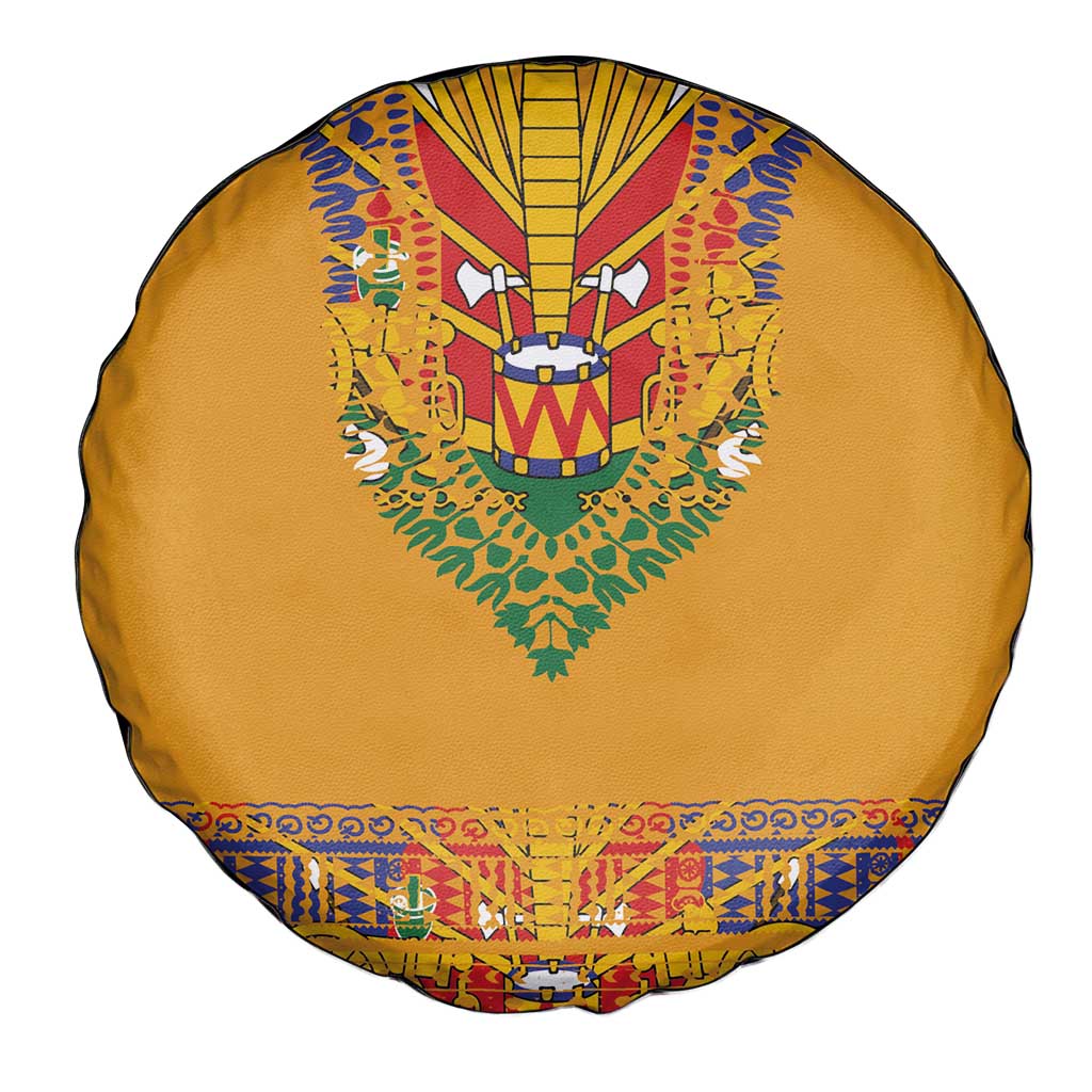 Haiti Flag Traditional Dashiki Spare Tire Cover Yellow Color - Polynesian Pride