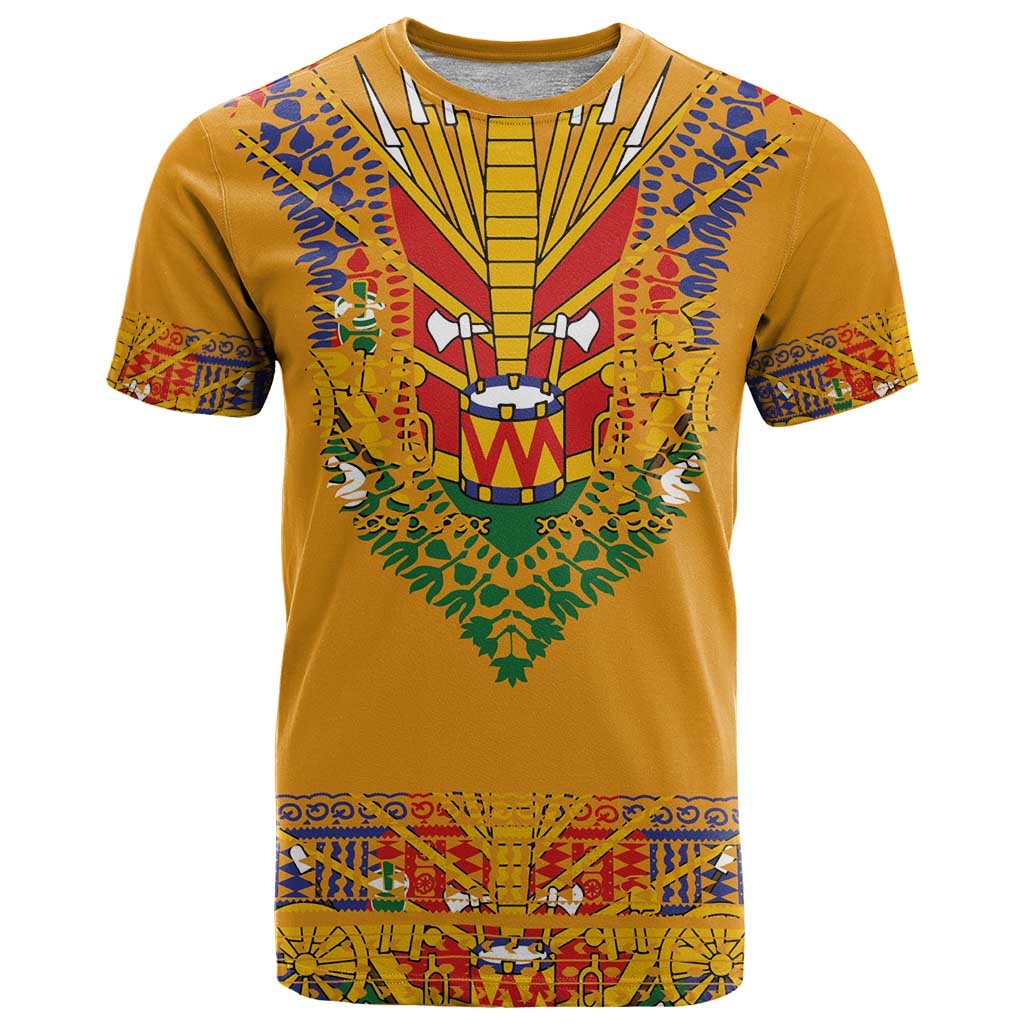 Haiti Flag Traditional Dashiki T Shirt Yellow Color - Polynesian Pride