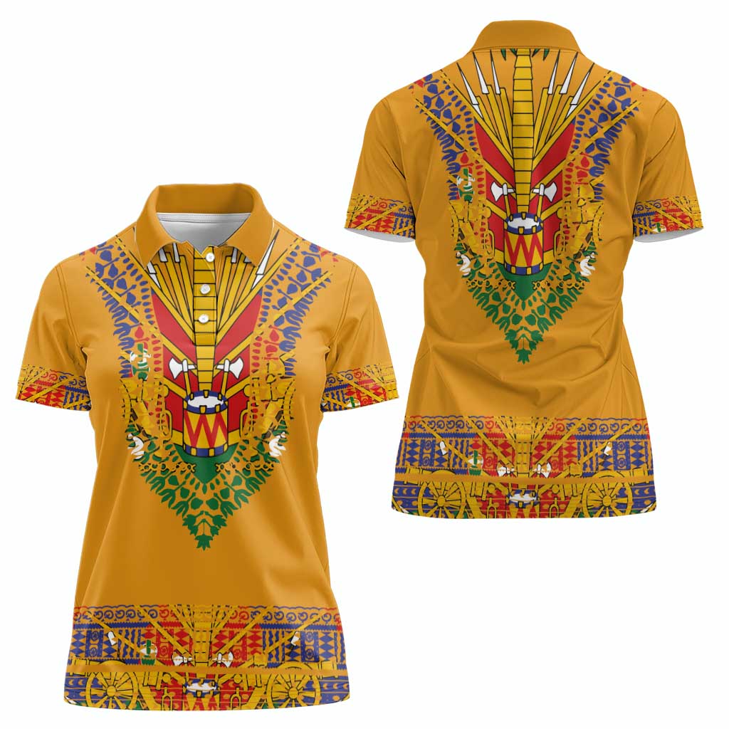 Haiti Flag Traditional Dashiki Women Polo Shirt Yellow Color - Polynesian Pride