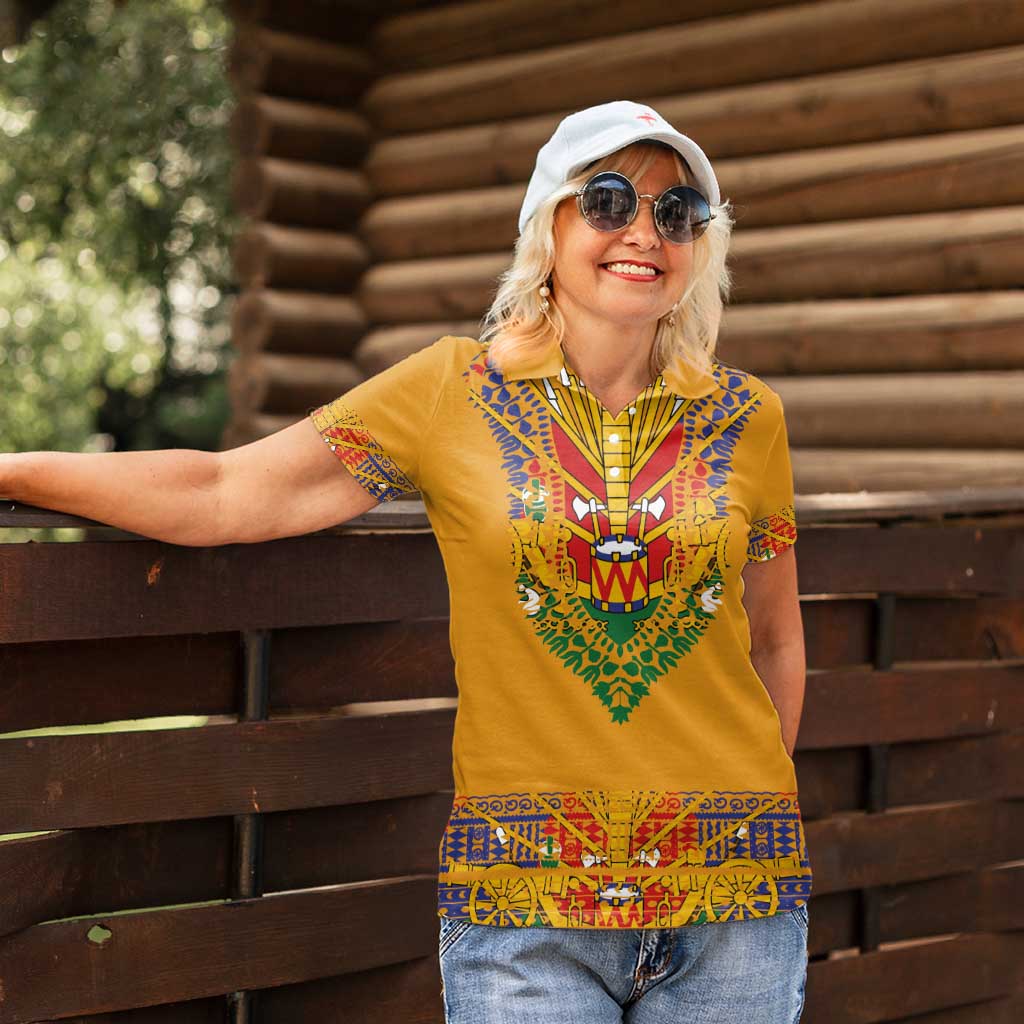 Haiti Flag Traditional Dashiki Women Polo Shirt Yellow Color - Polynesian Pride