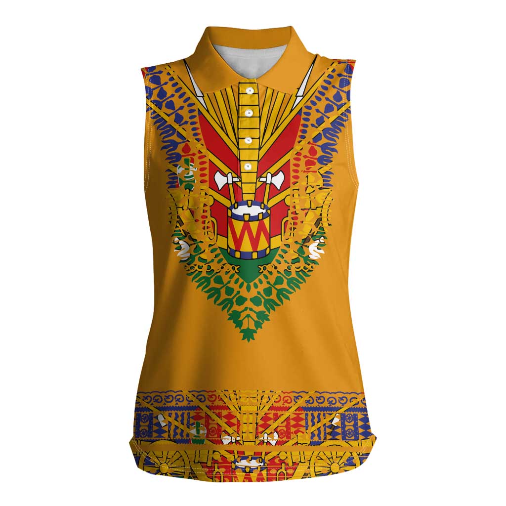 Haiti Flag Traditional Dashiki Women Sleeveless Polo Shirt Yellow Color - Polynesian Pride