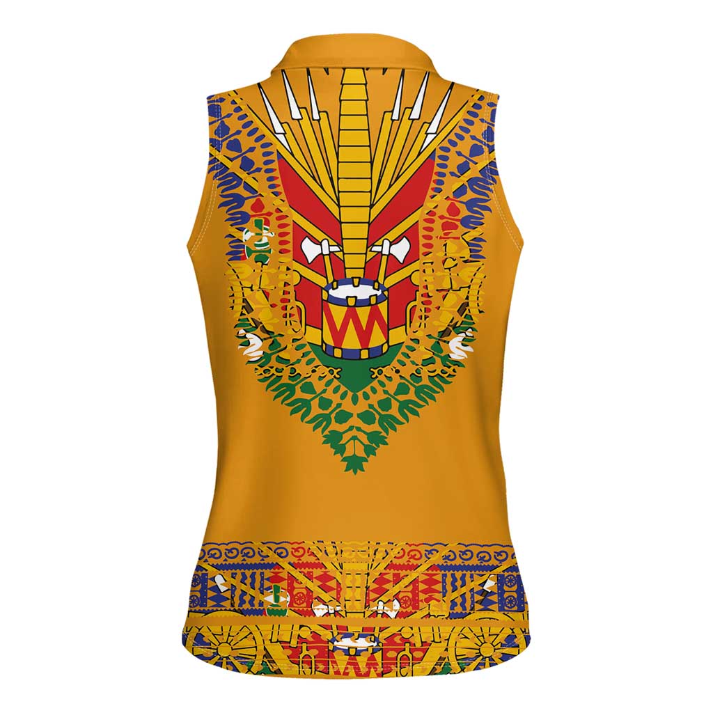 Haiti Flag Traditional Dashiki Women Sleeveless Polo Shirt Yellow Color - Polynesian Pride
