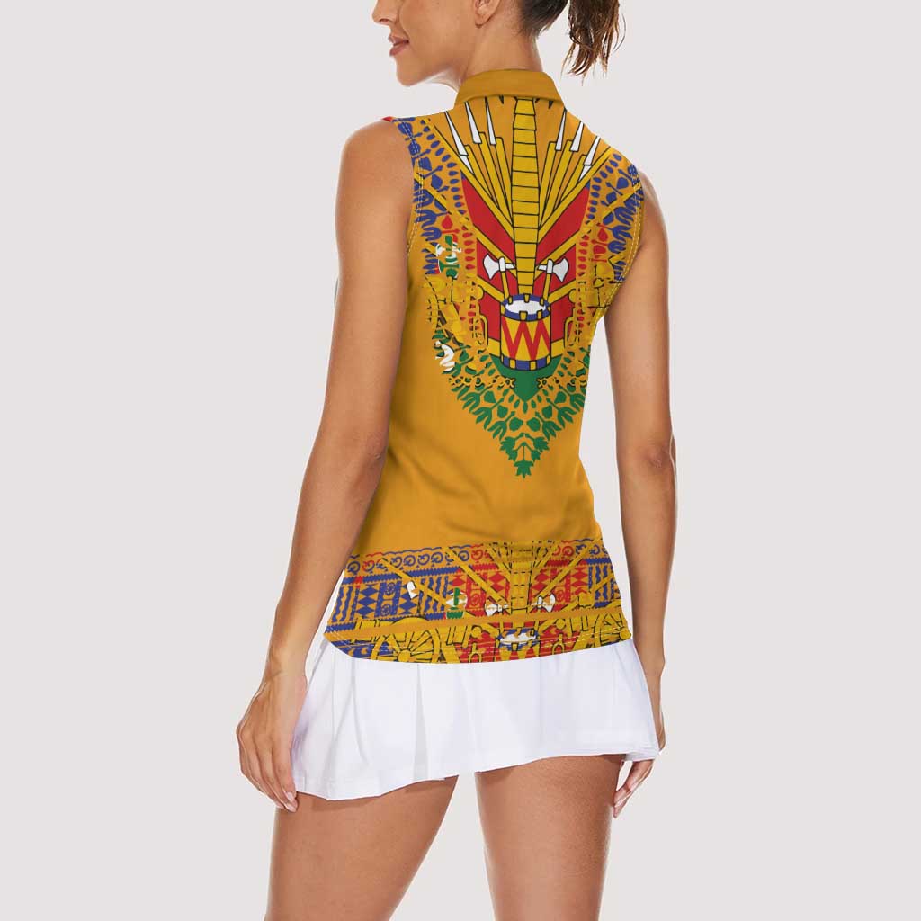 Haiti Flag Traditional Dashiki Women Sleeveless Polo Shirt Yellow Color - Polynesian Pride