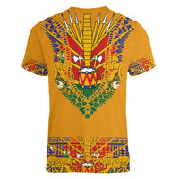 Haiti Flag Traditional Dashiki Women V-Neck T-Shirt Yellow Color - Polynesian Pride