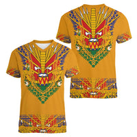Haiti Flag Traditional Dashiki Women V-Neck T-Shirt Yellow Color - Polynesian Pride