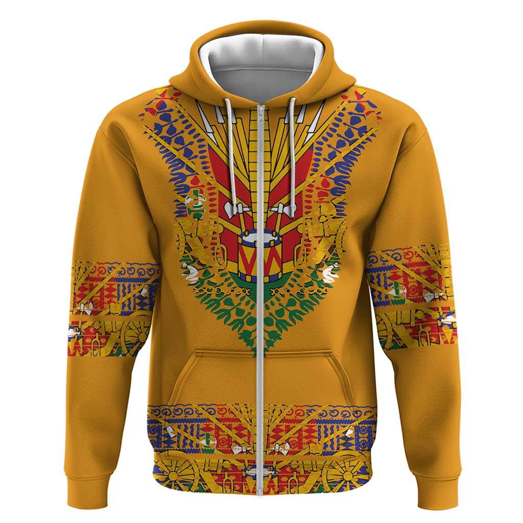 Haiti Flag Traditional Dashiki Zip Hoodie Yellow Color - Polynesian Pride