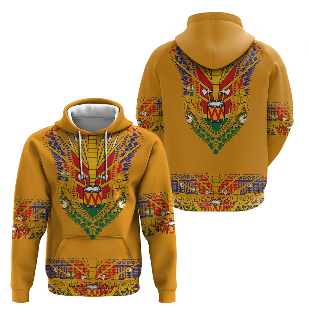 Haiti Flag Traditional Dashiki Zip Hoodie Yellow Color - Polynesian Pride