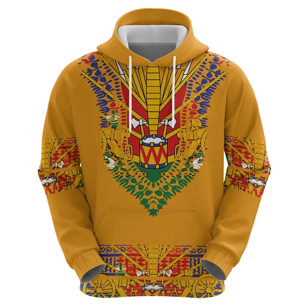 Haiti Flag Traditional Dashiki Zip Hoodie Yellow Color - Polynesian Pride