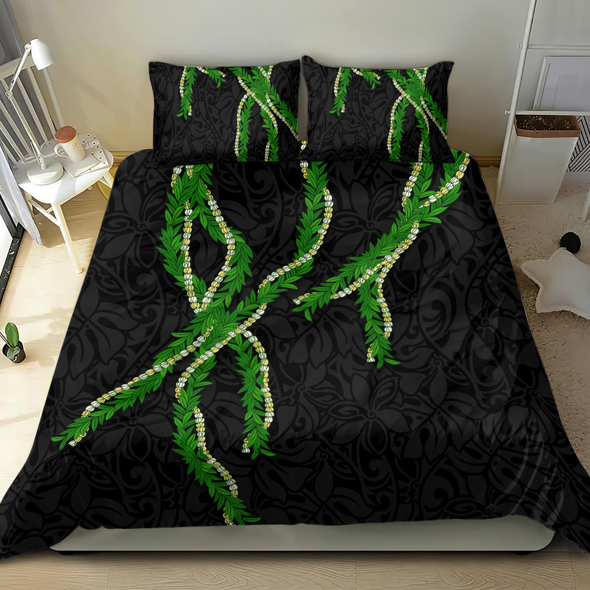 Hawaii Maile Lei Bedding Set Aloha Black Color LT03 - Polynesian Pride