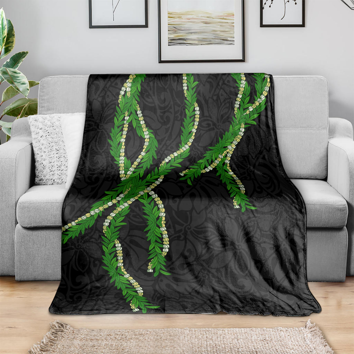 Hawaii Maile Lei Blanket Aloha Black Color LT03 - Polynesian Pride