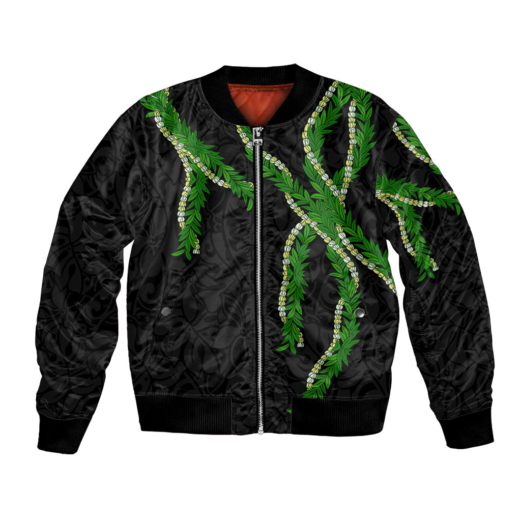 Hawaii Maile Lei Bomber Jacket Aloha Black Color LT03 Unisex Black - Polynesian Pride