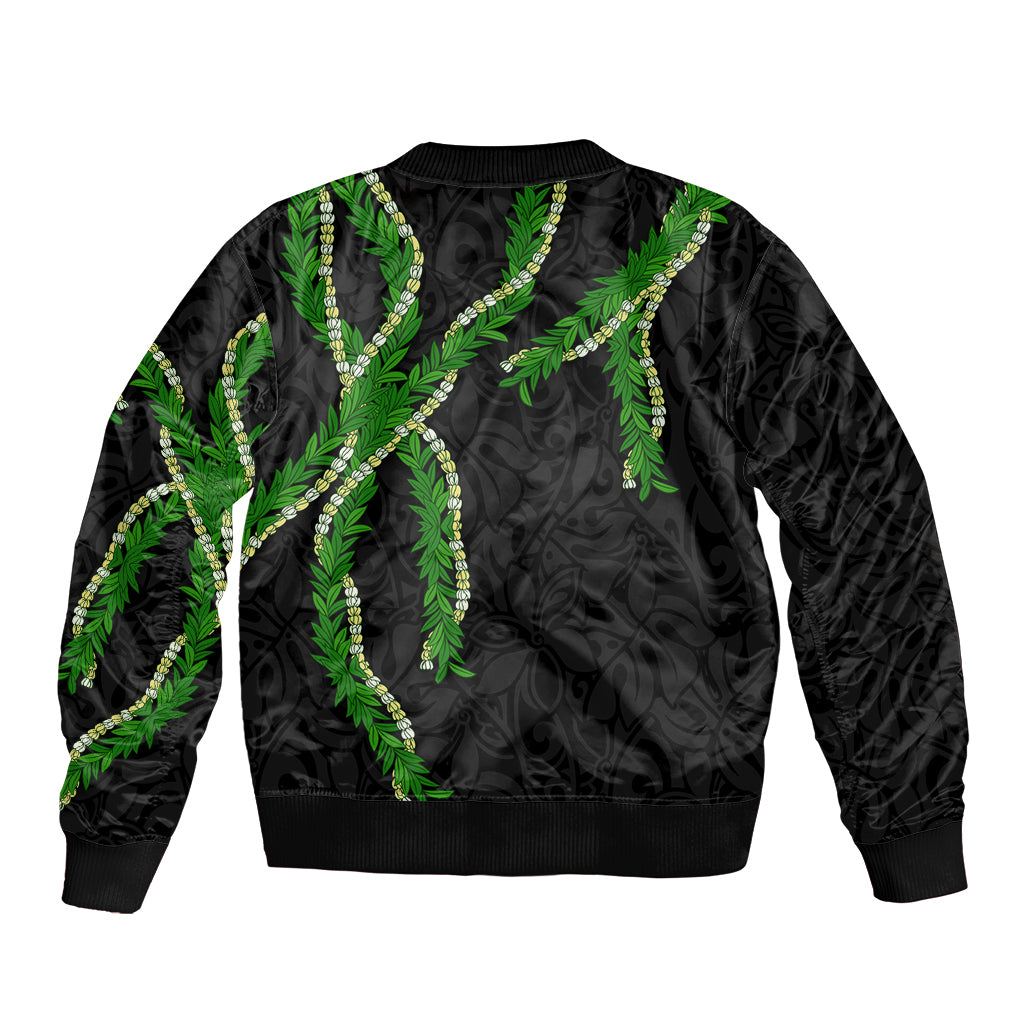 Hawaii Maile Lei Bomber Jacket Aloha Black Color LT03 - Polynesian Pride