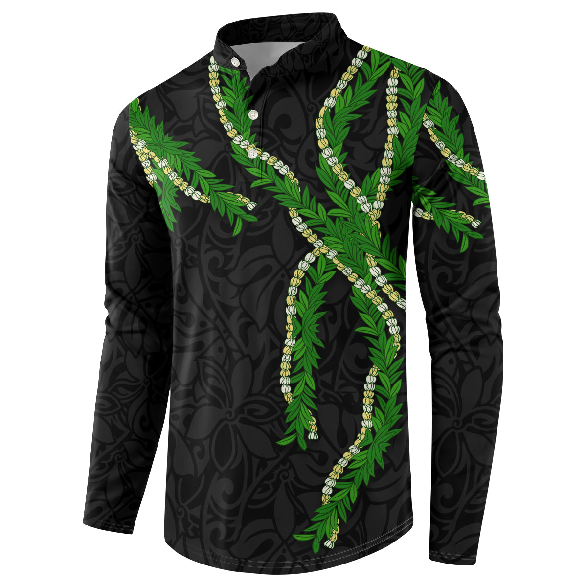 Hawaii Maile Lei Button Sweatshirt Aloha Black Color LT03 - Polynesian Pride