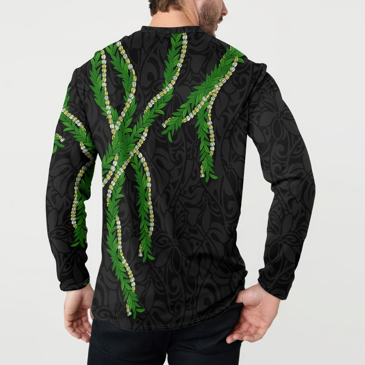 Hawaii Maile Lei Button Sweatshirt Aloha Black Color LT03 - Polynesian Pride