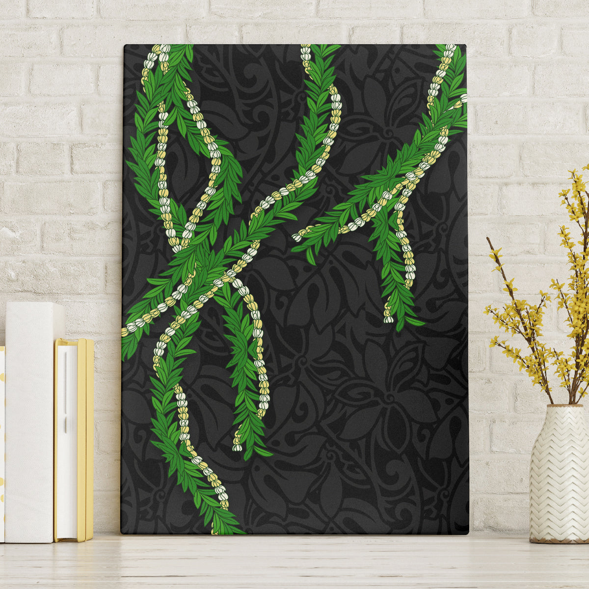 Hawaii Maile Lei Canvas Wall Art Aloha Black Color LT03 Without Frame Black - Polynesian Pride