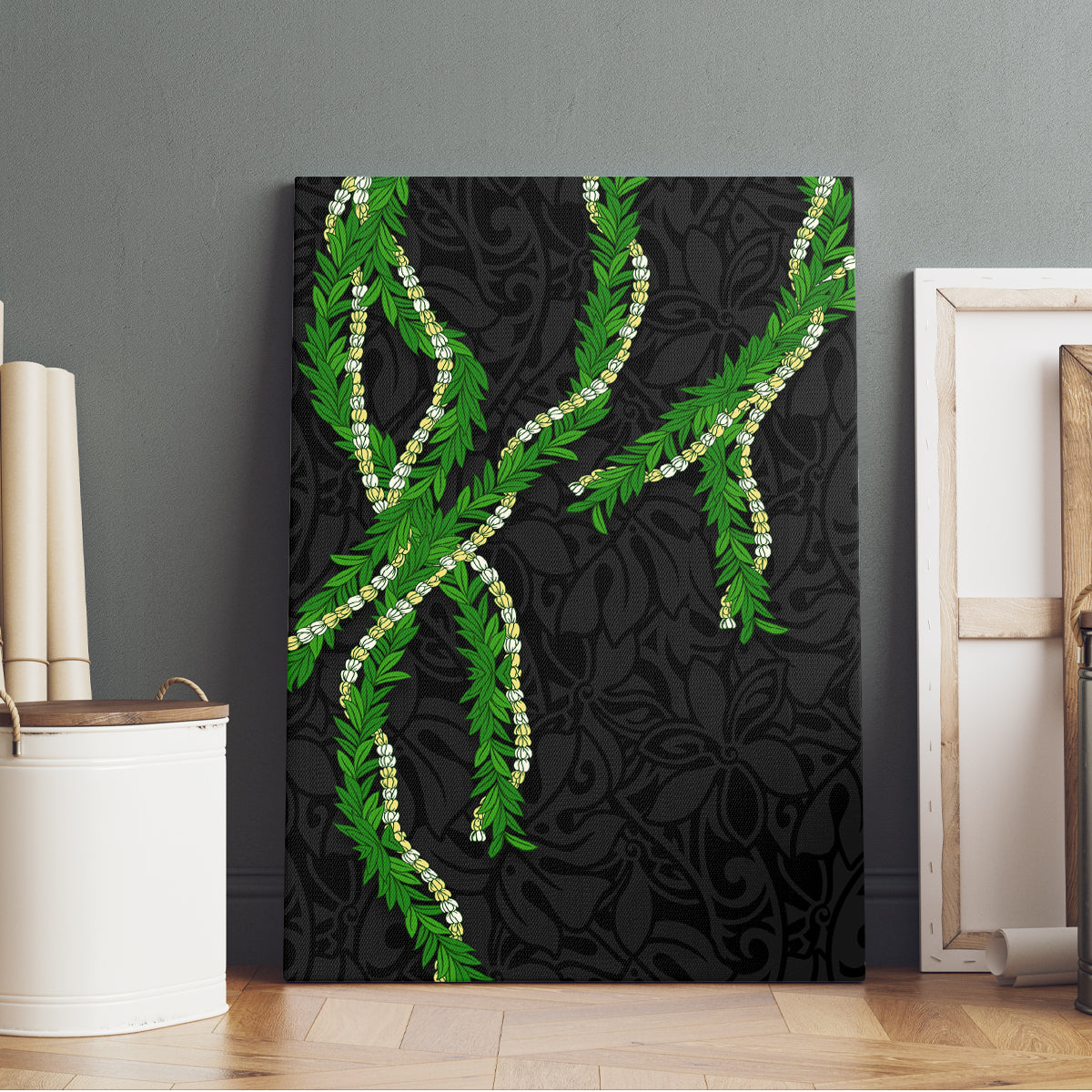 Hawaii Maile Lei Canvas Wall Art Aloha Black Color LT03 - Polynesian Pride