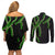 Hawaii Maile Lei Couples Matching Off Shoulder Short Dress and Long Sleeve Button Shirt Aloha Black Color