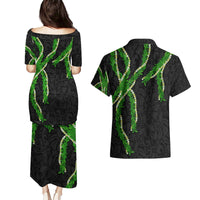 Hawaii Maile Lei Couples Matching Puletasi and Hawaiian Shirt Aloha Black Color LT03 - Polynesian Pride