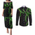 Hawaii Maile Lei Couples Matching Puletasi and Long Sleeve Button Shirt Aloha Black Color