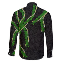 Hawaii Maile Lei Family Matching Mermaid Dress and Hawaiian Shirt Aloha Black Color