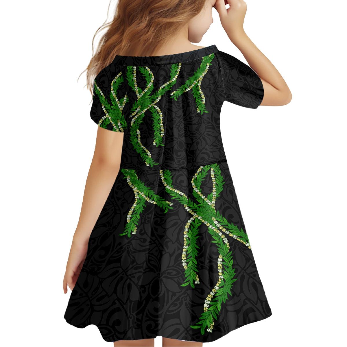 Hawaii Maile Lei Family Matching Off Shoulder Maxi Dress and Hawaiian Shirt Aloha Black Color LT03 - Polynesian Pride