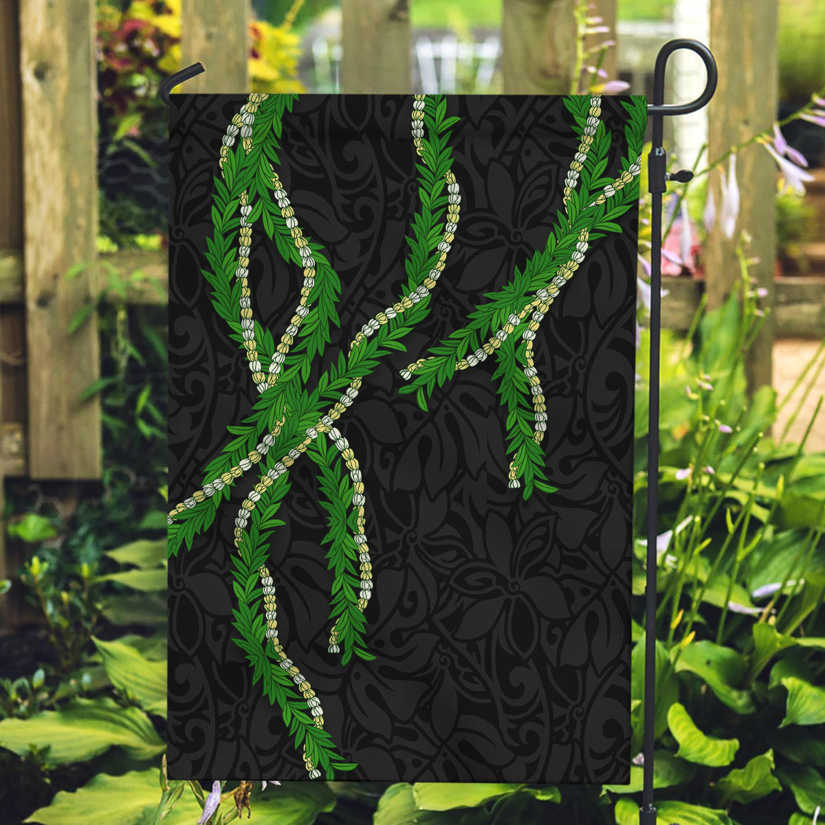 Hawaii Maile Lei Garden Flag Aloha Black Color LT03 Garden Flag Black - Polynesian Pride