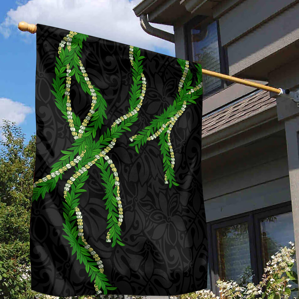Hawaii Maile Lei Garden Flag Aloha Black Color LT03 - Polynesian Pride