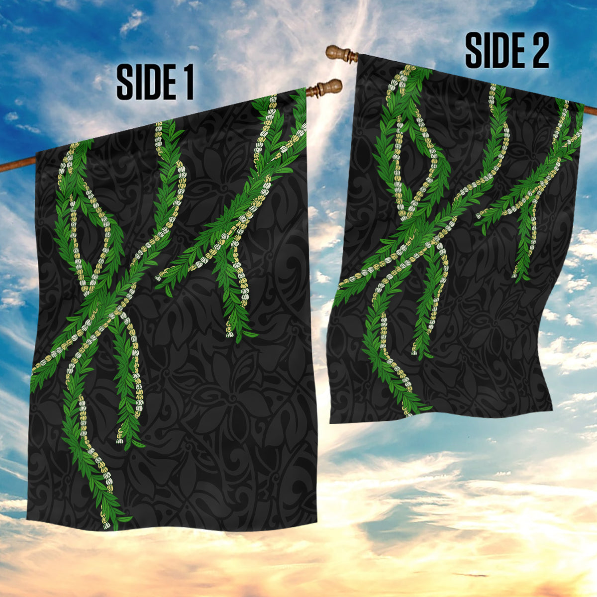 Hawaii Maile Lei Garden Flag Aloha Black Color LT03 - Polynesian Pride