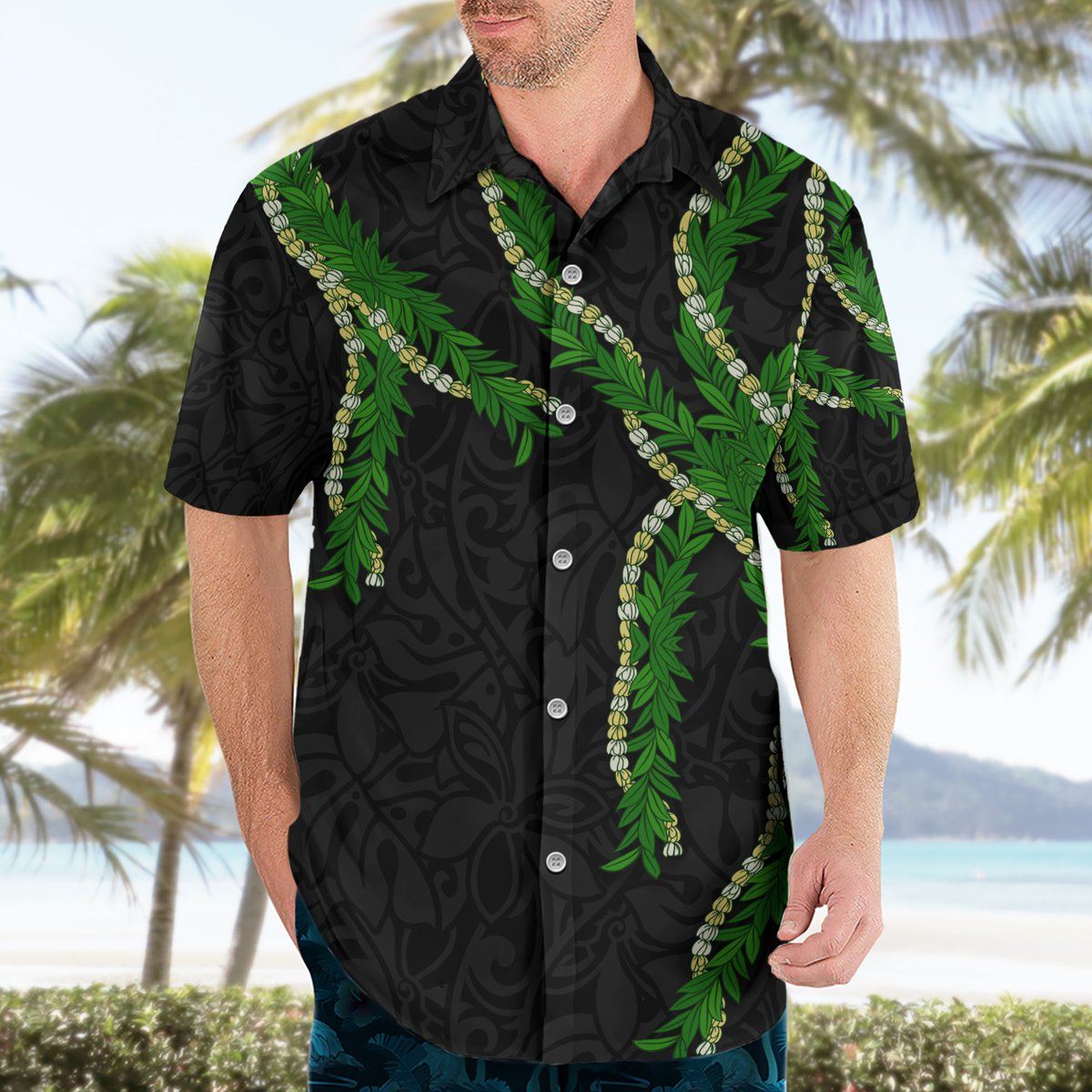 Hawaii Maile Lei Hawaiian Shirt Aloha Black Color LT03 - Polynesian Pride