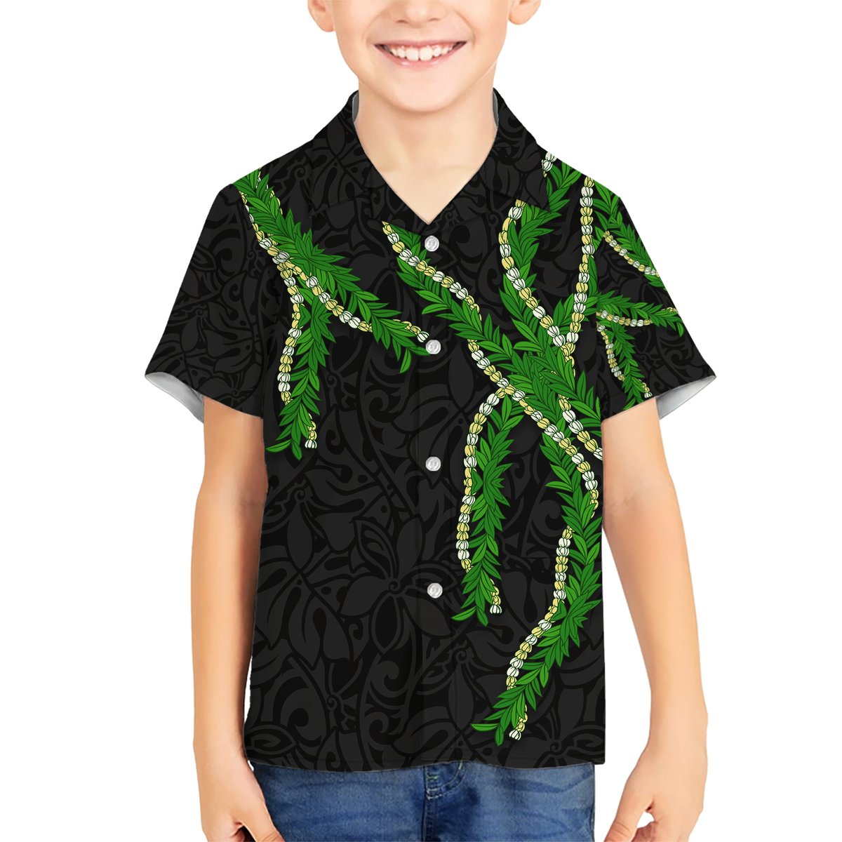 Hawaii Maile Lei Hawaiian Shirt Aloha Black Color LT03 - Polynesian Pride