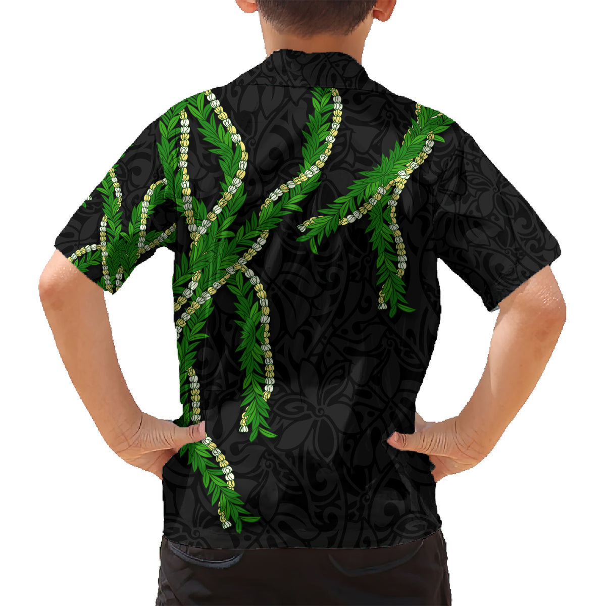 Hawaii Maile Lei Kid Hawaiian Shirt Aloha Black Color