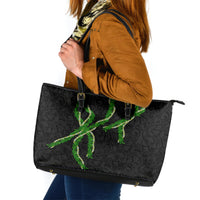 Hawaii Maile Lei Leather Tote Bag Aloha Black Color LT03 Black - Polynesian Pride