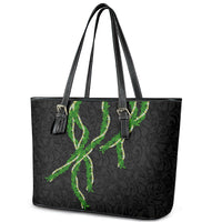 Hawaii Maile Lei Leather Tote Bag Aloha Black Color LT03 - Polynesian Pride