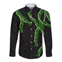 Hawaii Maile Lei Long Sleeve Button Shirt Aloha Black Color