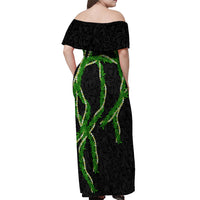 Hawaii Maile Lei Off Shoulder Maxi Dress Aloha Black Color LT03 - Polynesian Pride