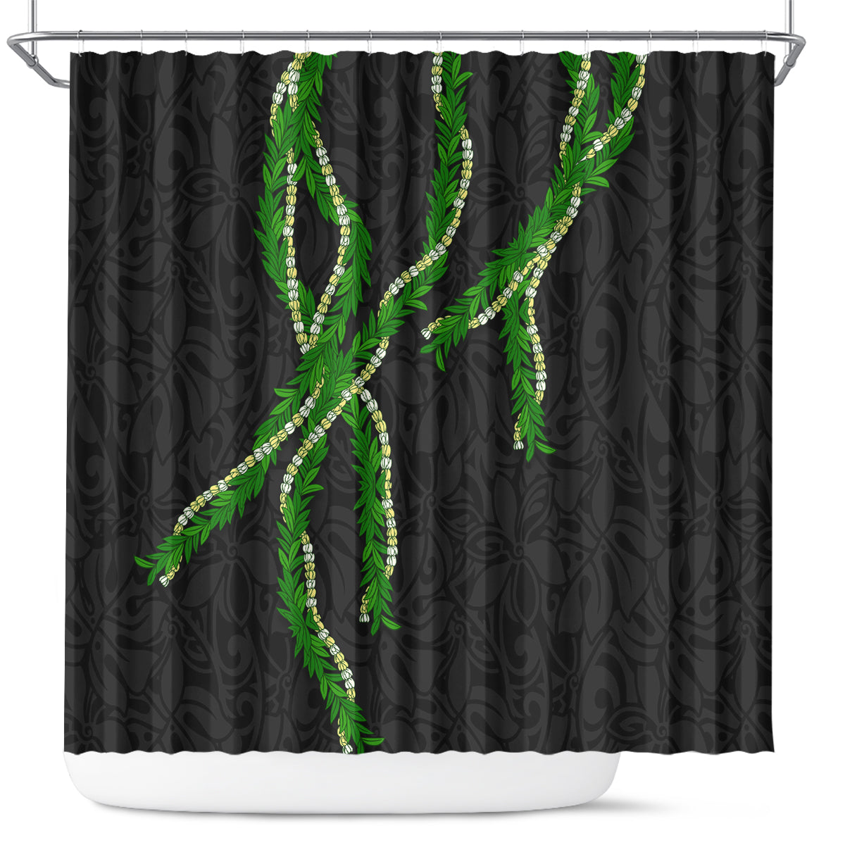 Hawaii Maile Lei Shower Curtain Aloha Black Color