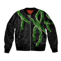 Hawaii Maile Lei Sleeve Zip Bomber Jacket Aloha Black Color LT03 Unisex Black - Polynesian Pride
