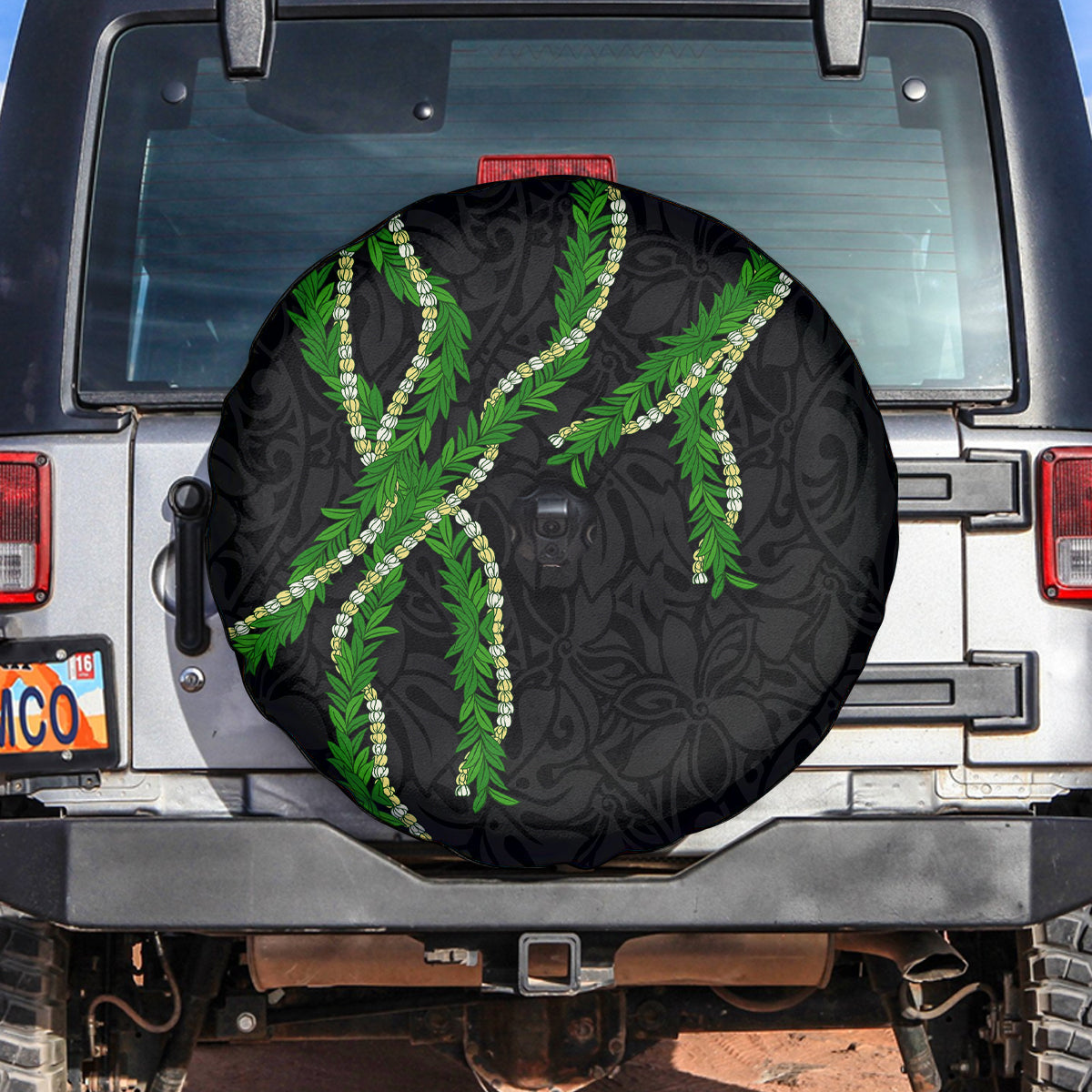 Hawaii Maile Lei Spare Tire Cover Aloha Black Color LT03 Black - Polynesian Pride